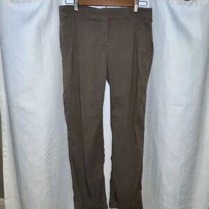 Eileen Fisher Linen Blend Straight Leg‎ Pants Women 8P Olive Stretch Normcore